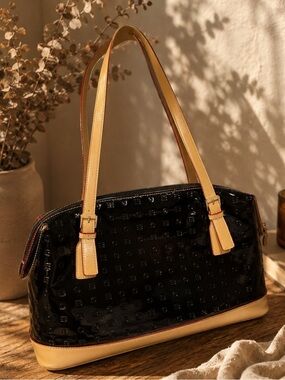 ARCADIA Black Patent Leather Tote Bag Made in Italy